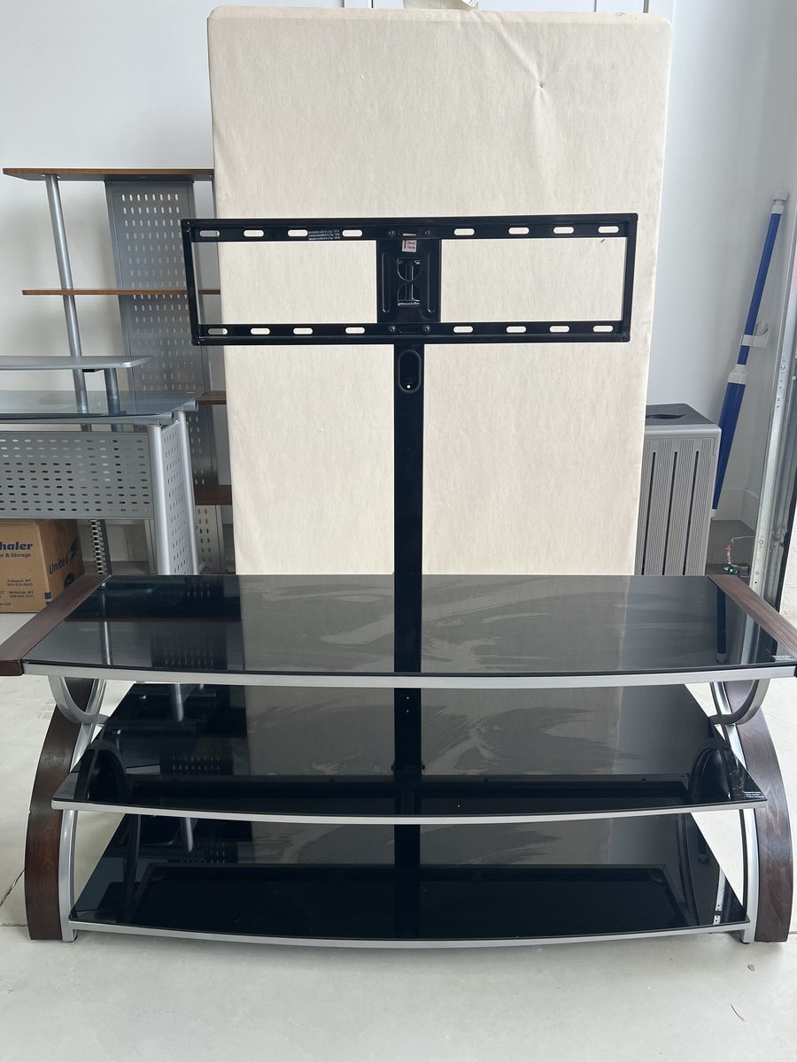 Modern black glass and metal TV stand