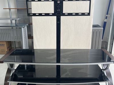 Modern black glass and metal TV stand