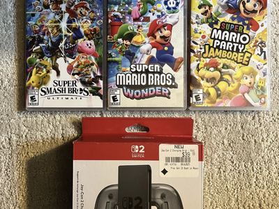 Switch Smash Bros, Mario Wonder & Jamboree + Wireless Charging Grip