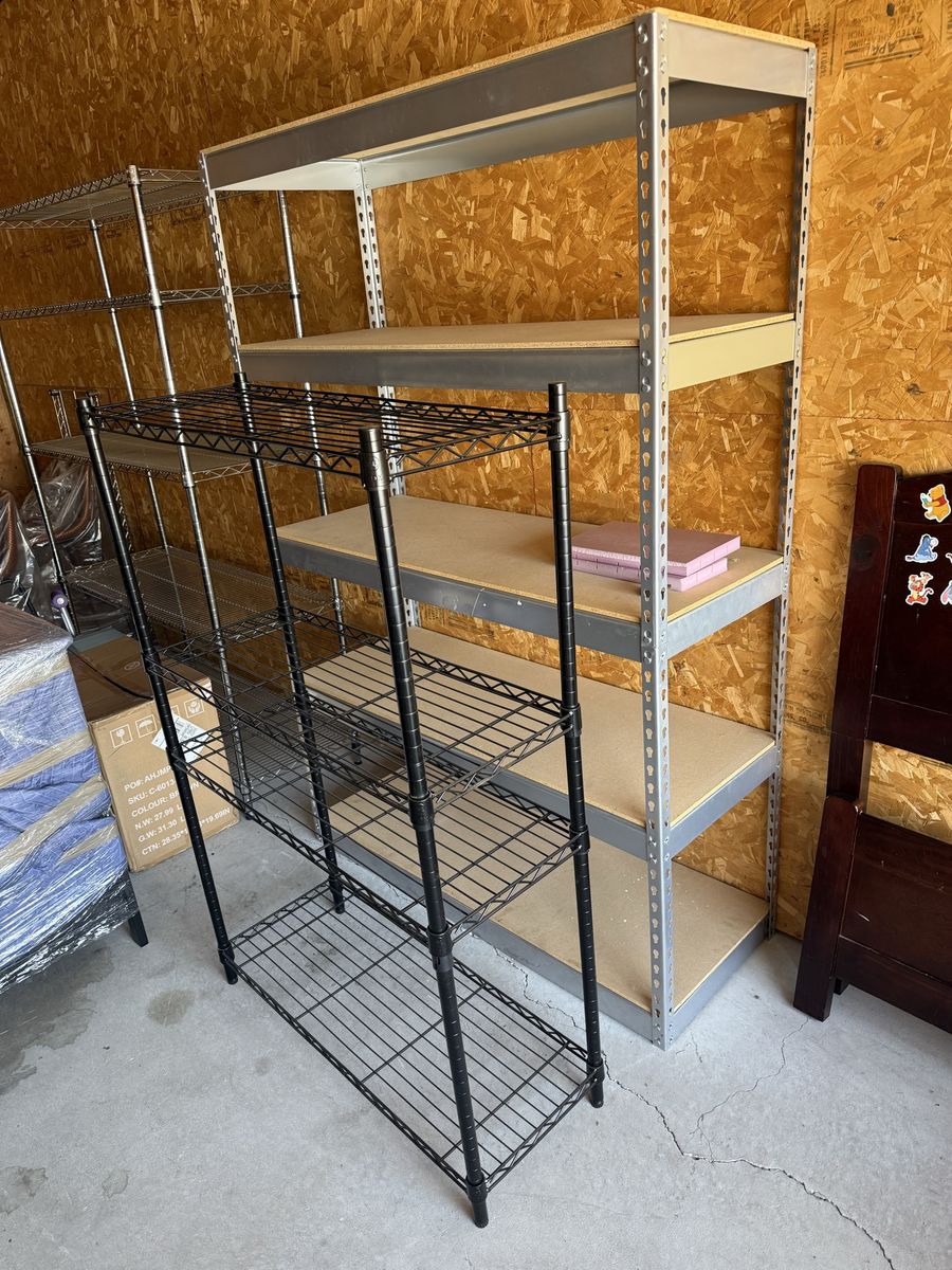 Several storage racks. Different kinds