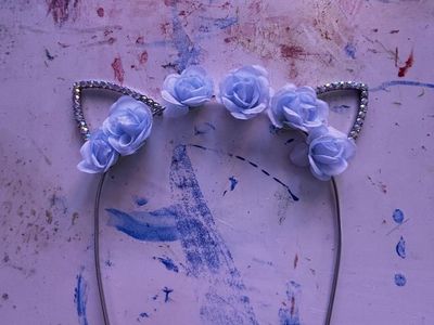 Blue Flower Rhinestone Cat Ear Headband Costume Accessory
