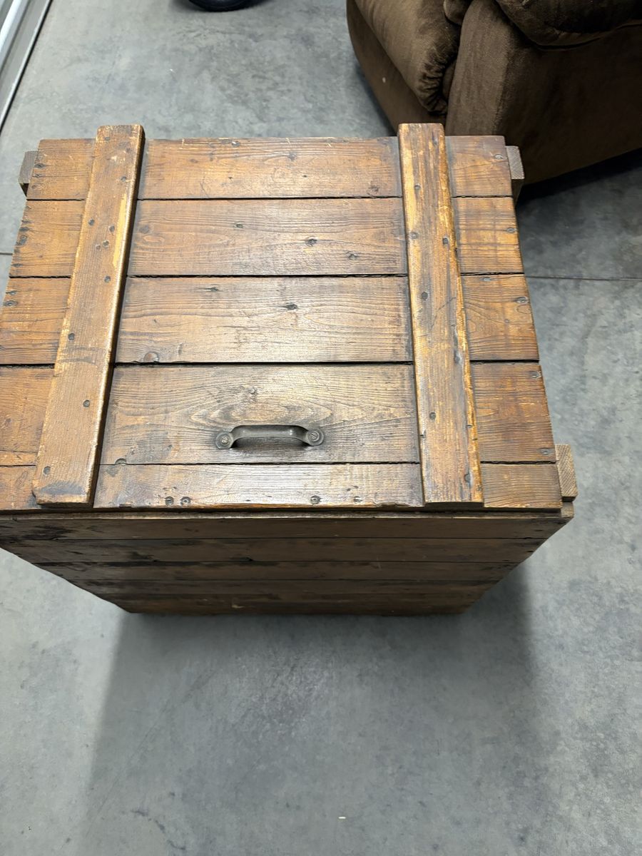 Vintage Rustic Wooden Storage Box / Crate with Metal Handle - Farmhouse Decor