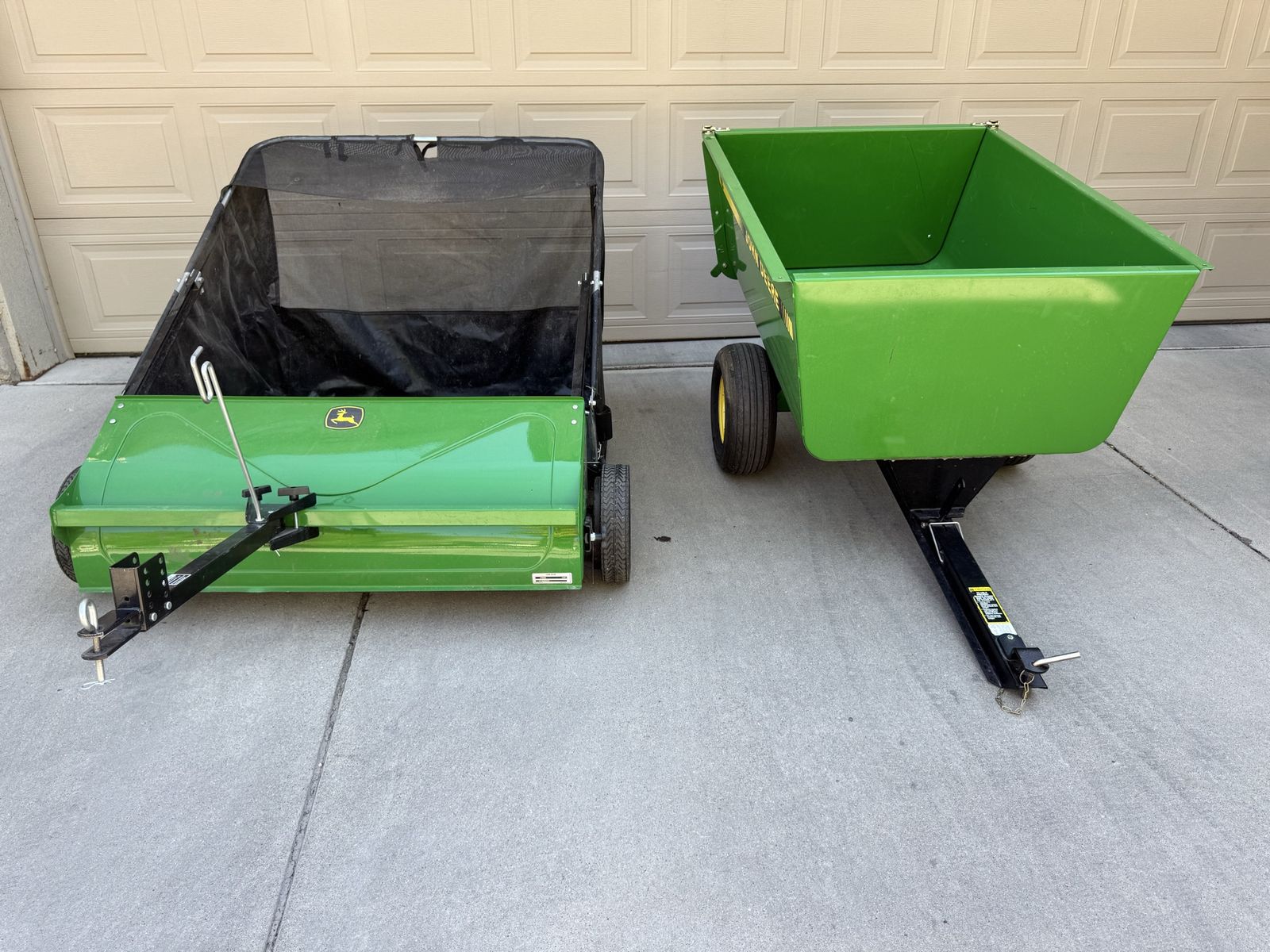 John Deere Utility towing Cart / Leaf Sweeper for lawn mower towing.