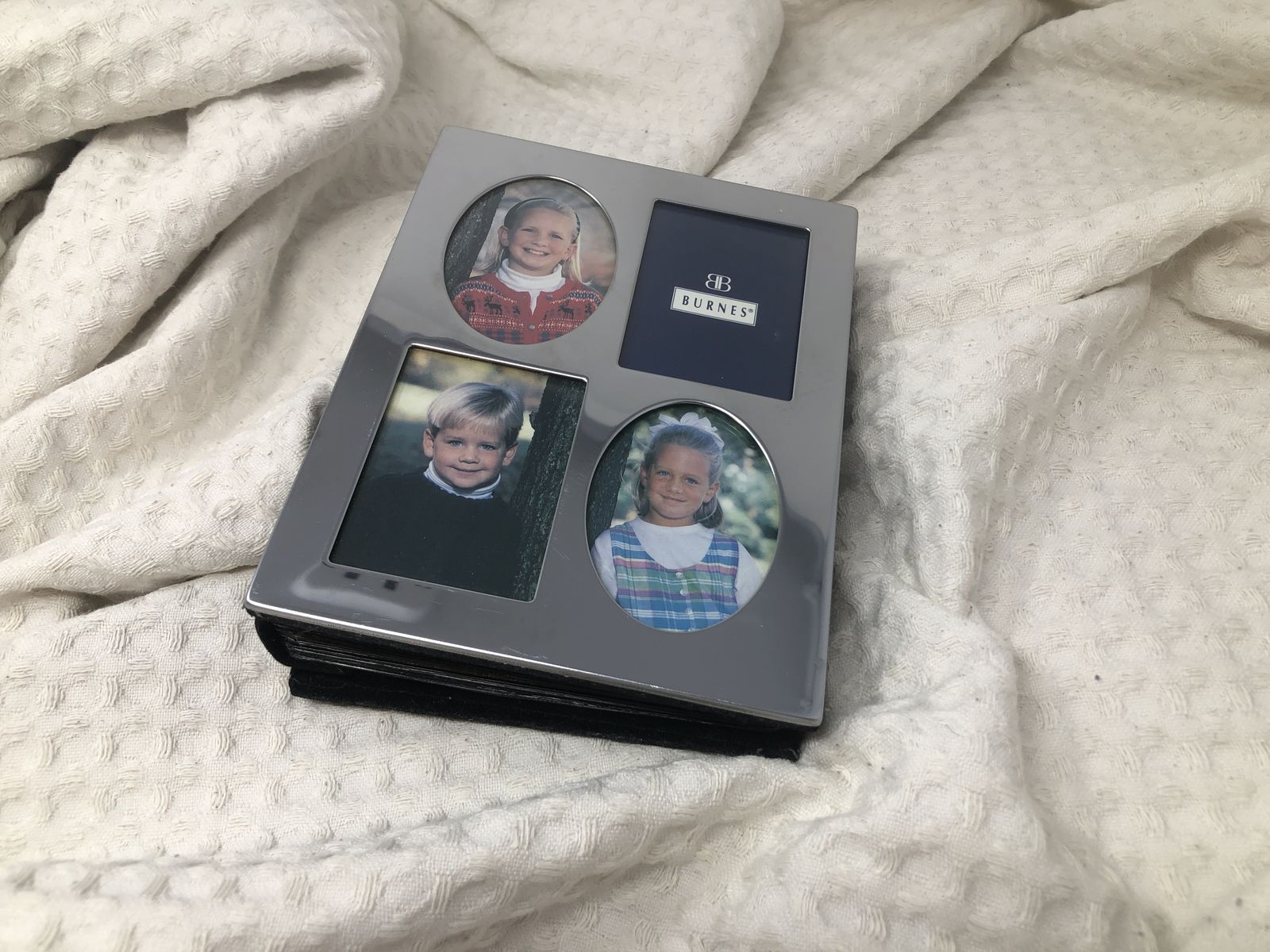 Vintage Burnes of Boston Photo Album - Silver Metal & Black Velvet - 40 Pages