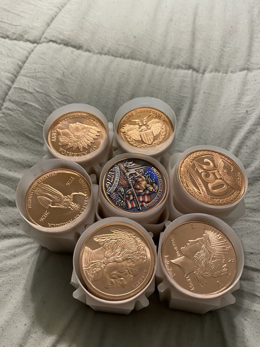 Various .999 Fine Copper Commemorative Coins - 1oz Rounds - Set of 7 tube of 20 rounds pure copper