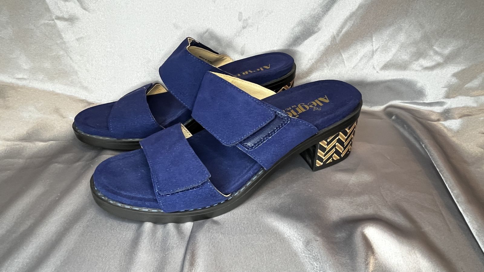 Alegria Blue Suede Open-Toe Sandals Size 9 with Velcro Straps
