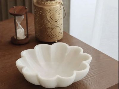 New. Swadeshi Blessings Handcrafted White Marble Flower Shaped Decorative Bowl