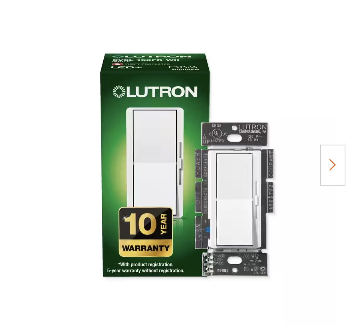 Lutron DVCL-153PH LED+ Diva Dimmer Light Switch for Dimmable Bulbs, White (2-Pack)