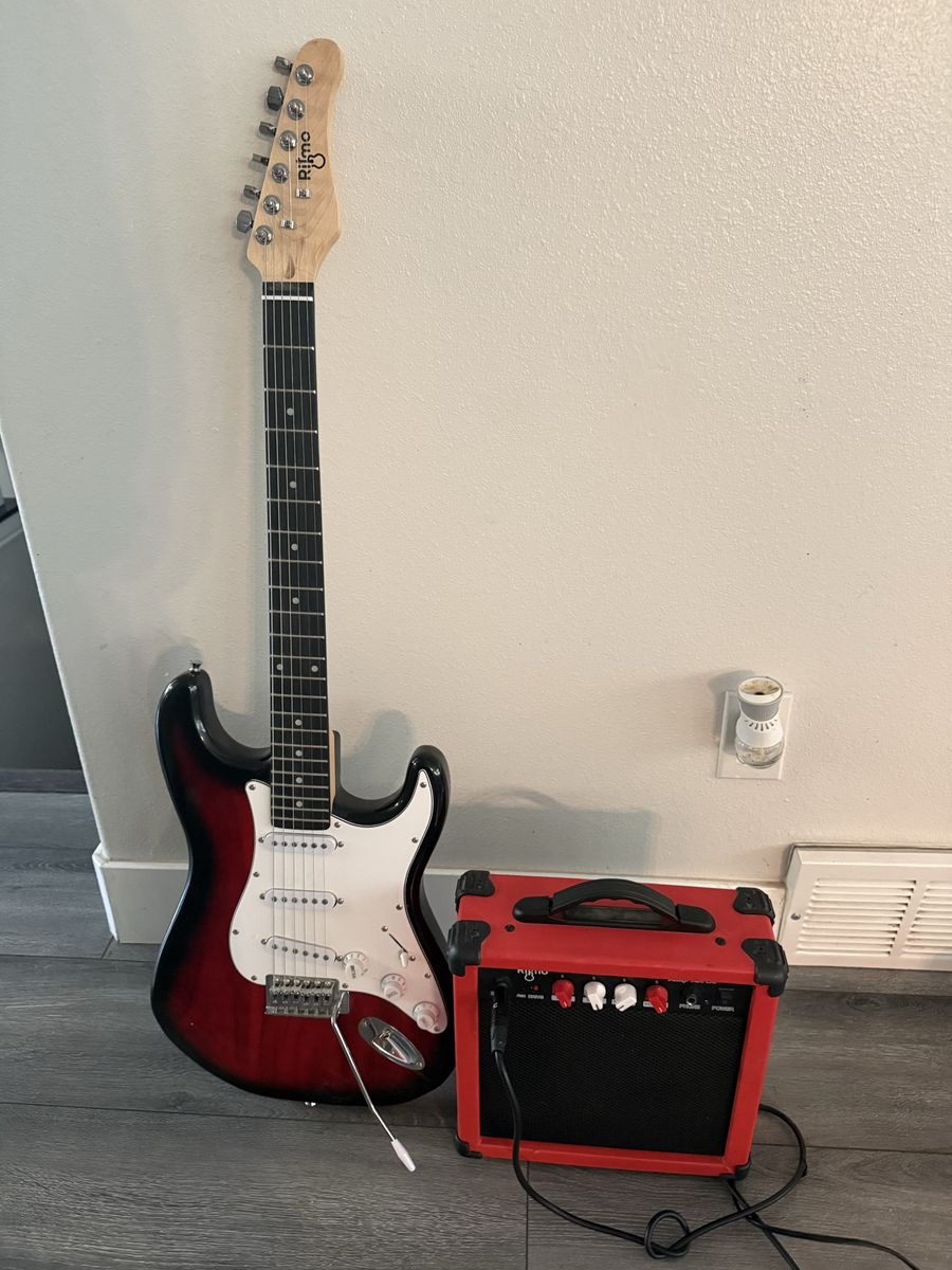 Ritmo Electric Guitar with Mini Practice Amplifier - Red Sunburst Finish