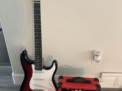 Ritmo Electric Guitar with Mini Practice Amplifier - Red Sunburst Finish