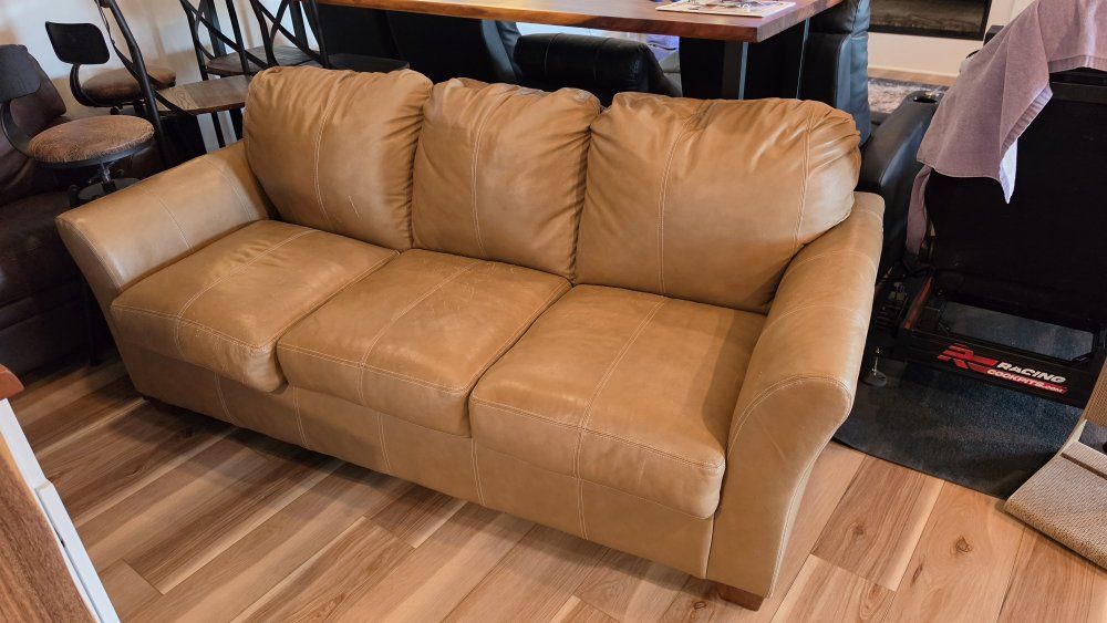 Tan Faux Leather Sofa