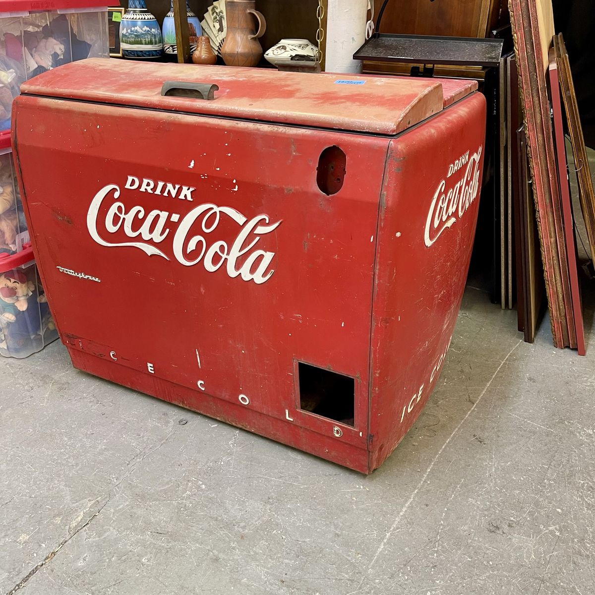 Vintage working  Coca-Cola Ice Chest Cooler Drink Dispenser, Large Red Retro Advertising Display