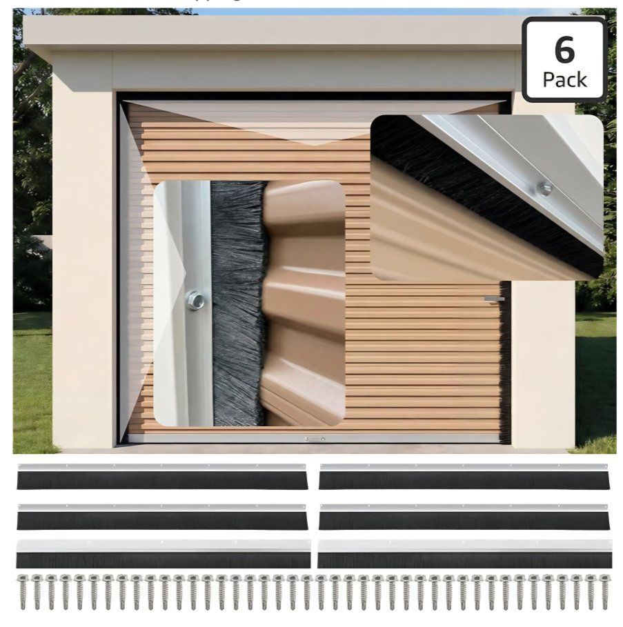 30 FT Garage Door Brush Seal Kit for 10'W X 10'H Doors, 2" High-Density Nylon Bristle with Pre-Drilled Aluminum Track, Complete