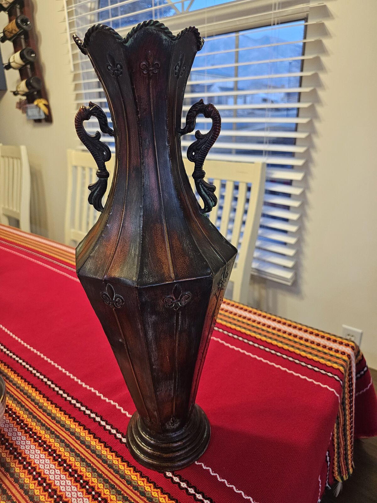 Metal Vase - Red/Orange/Green stain