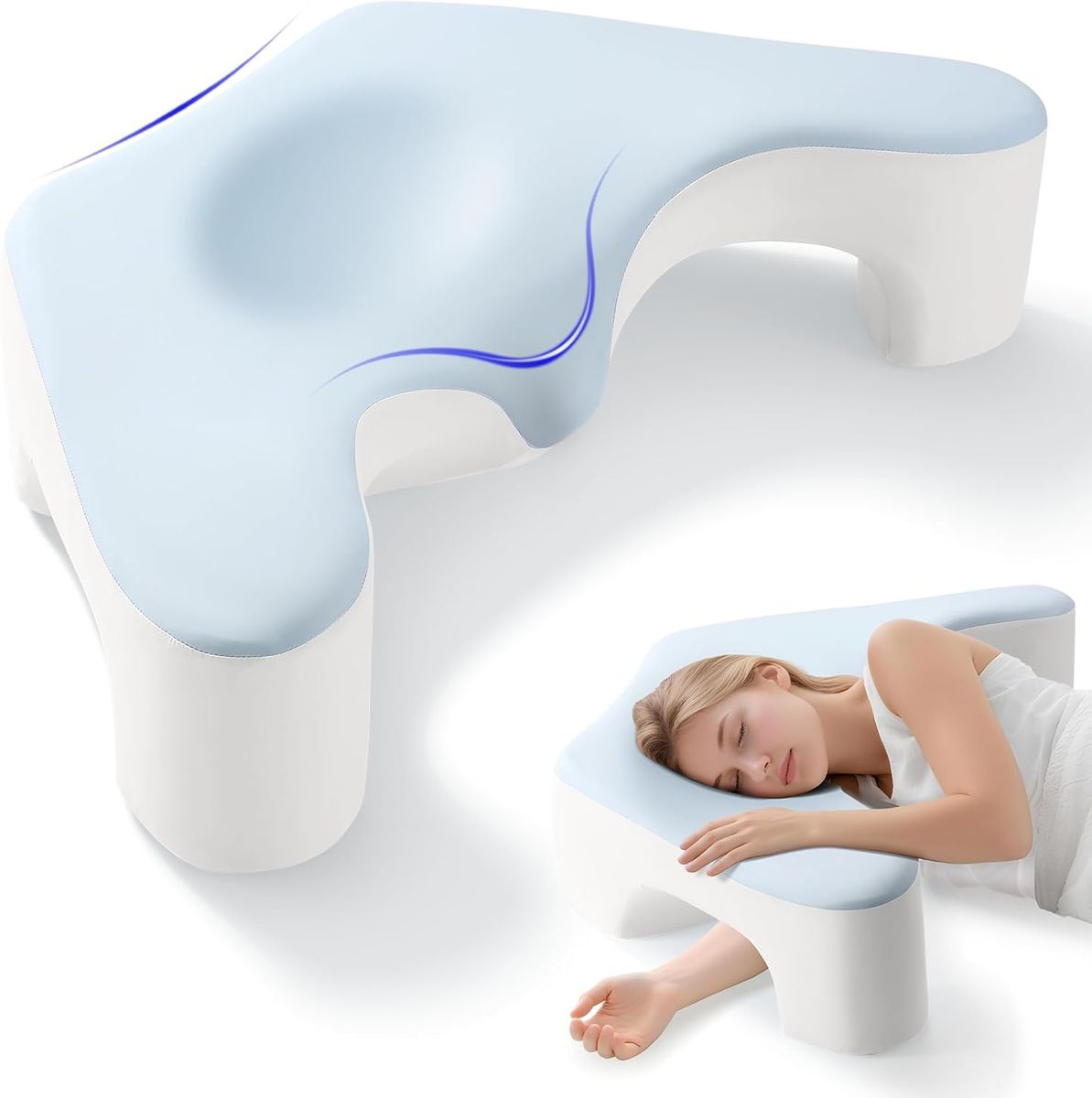 NEW Side Sleeper Pillow for Shoulder Pain Relief, Memory Foam Pillow with Arm Hole & Neck Support Design