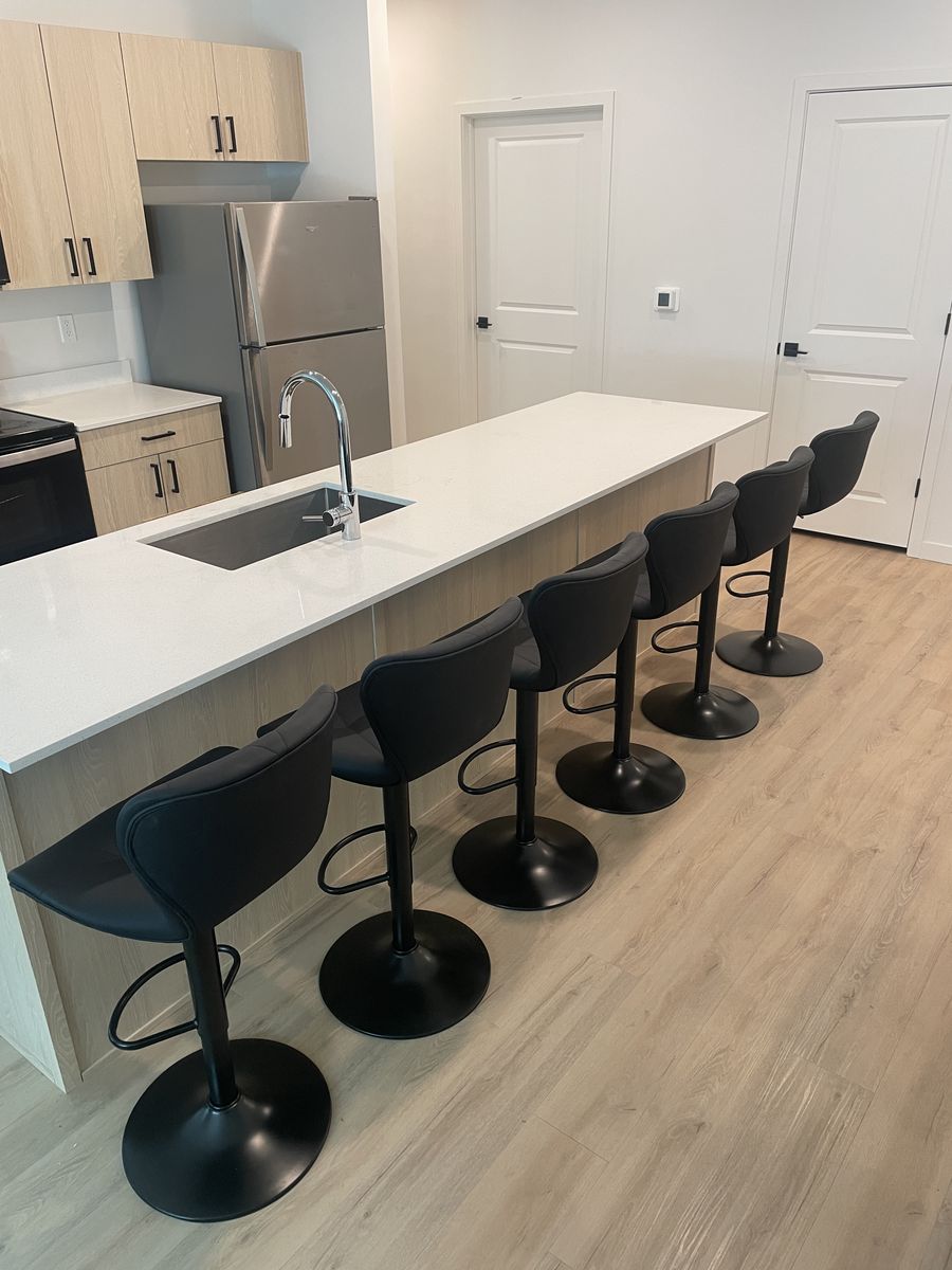 Set of 6 Modern Black Faux Leather Adjustable Swivel Bar Stools
