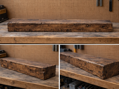 Handcrafted Rustic Wood Mantel – Floating Beam + Mounting Block (Easy Install)