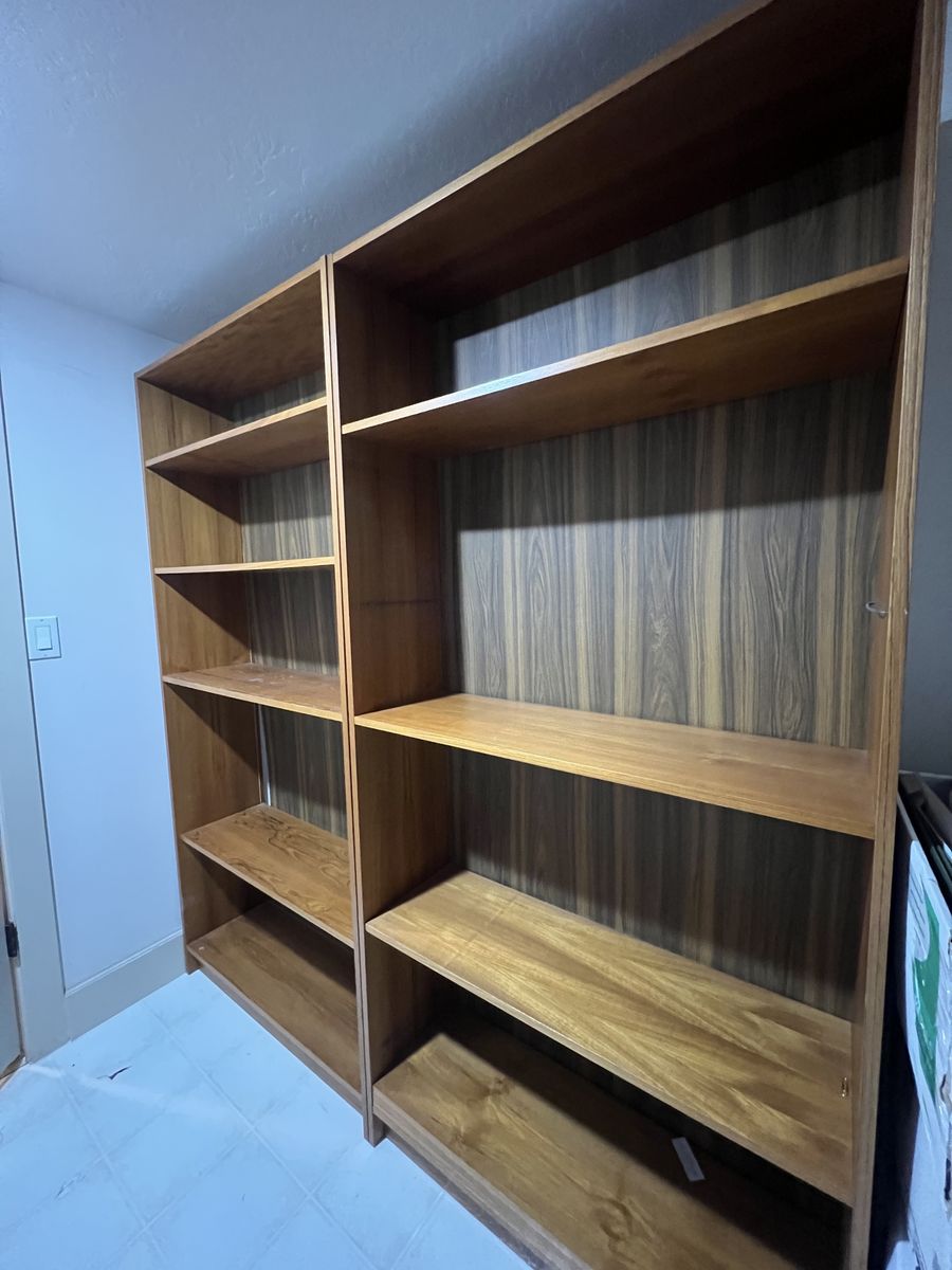Set of 2 Teak Veneer Wood Bookcases