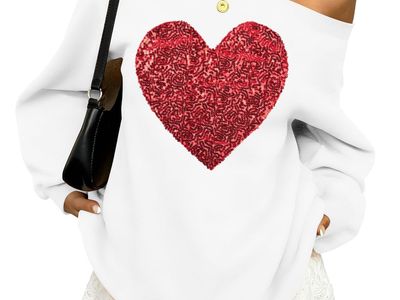 New! White off the shoulder sweatshirt with sequin red heart XL