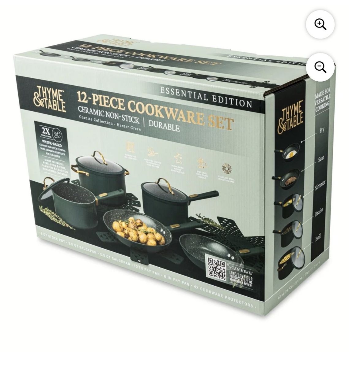 New Thyme & Table 12-Piece Ceramic Non-Stick Granite Collection Cookware Set, Non-Toxic Pots and Pans Set