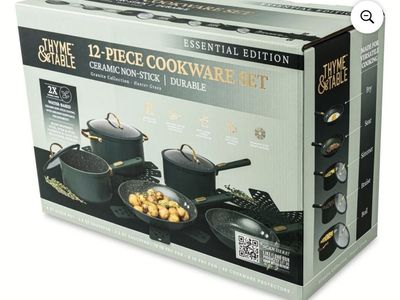 New Thyme & Table 12-Piece Ceramic Non-Stick Granite Collection Cookware Set, Non-Toxic Pots and Pans Set