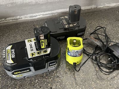 Ryobi ONE+ 18V Lithium-Ion Battery & Compact Charger Set (4Ah, 1.5Ah)