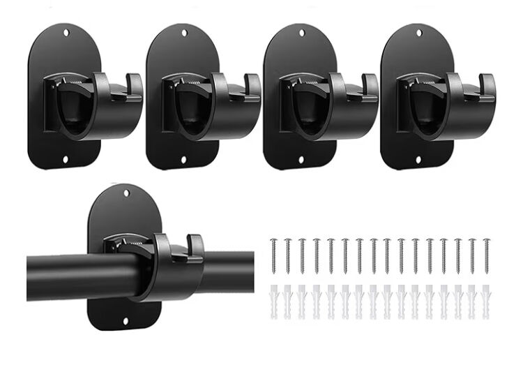 4 Black Large, Plastic Curtain Rod Brackets (hardware included)