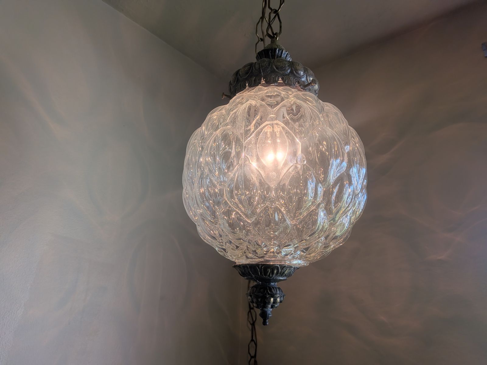 Brass and Glass Orb Vintage Swag Lamp