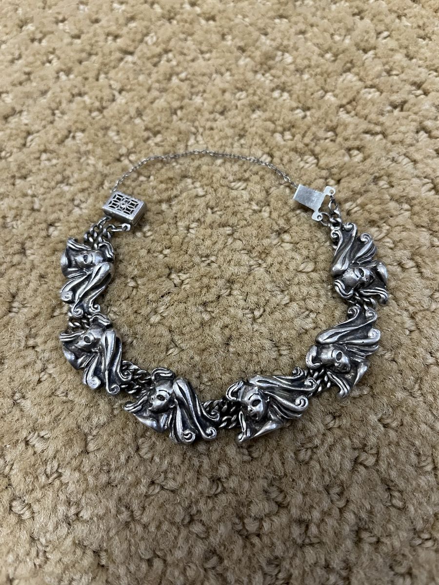 Ladies Faces Sterling Silver Bracelet - Vintage 1950's