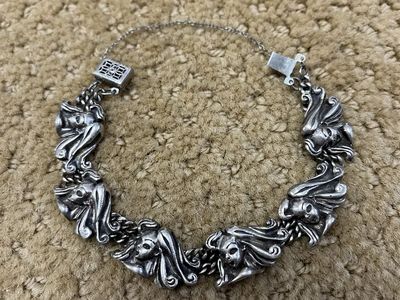 Ladies Faces Sterling Silver Bracelet - Vintage 1950's