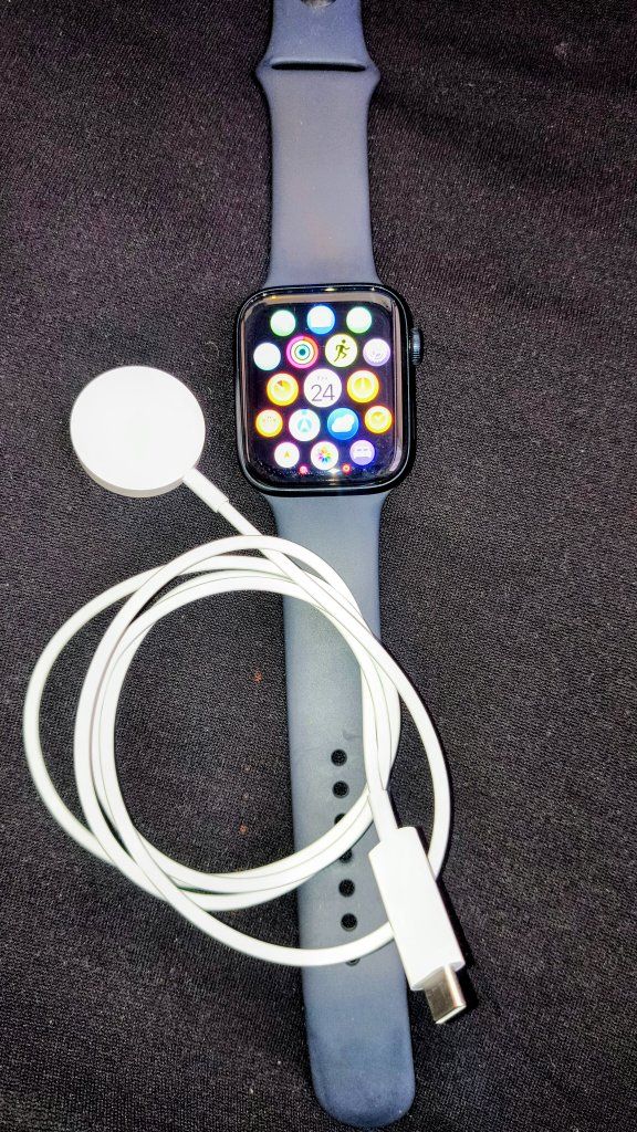 Apple Watch Smartwatch with Dark Blue Band & Magnetic USB-C Charging Cable