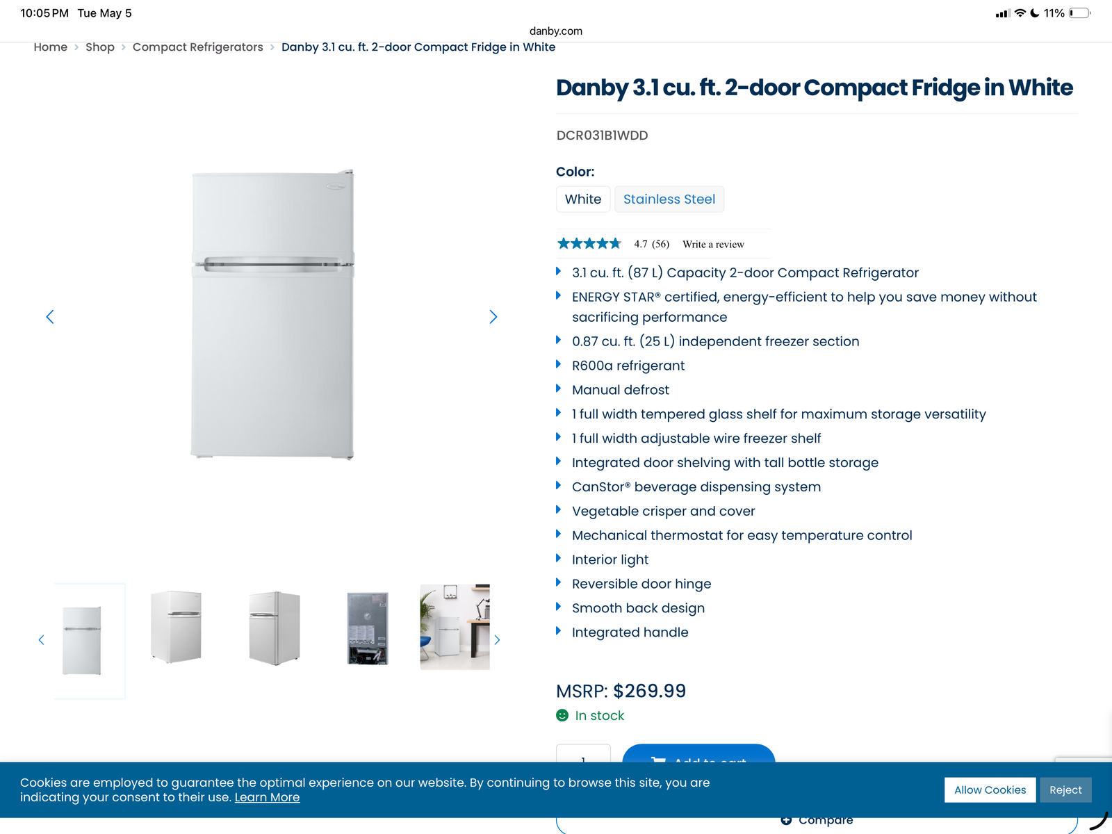 Danby 3.1 cubic ft 2 door compact Refrigerator (New and Not Used)  Paid $269.99 For