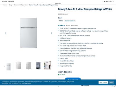 Danby 3.1 cubic ft 2 door compact Refrigerator (New and Not Used) Paid $269.99 For