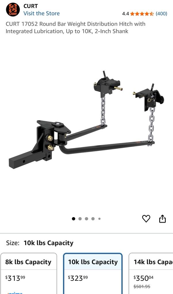 CURT 17052 Weight Distribution Hitch, Up to 10K