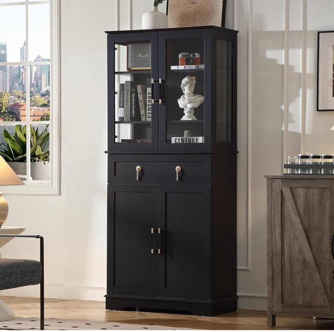 71'' Tall Pantry Cabinet with Glass Doors