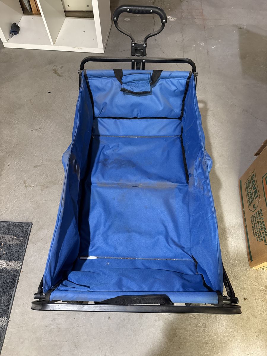 Blue Collapsible Folding Utility Wagon Cart with Handle - Heavy Duty, Portable