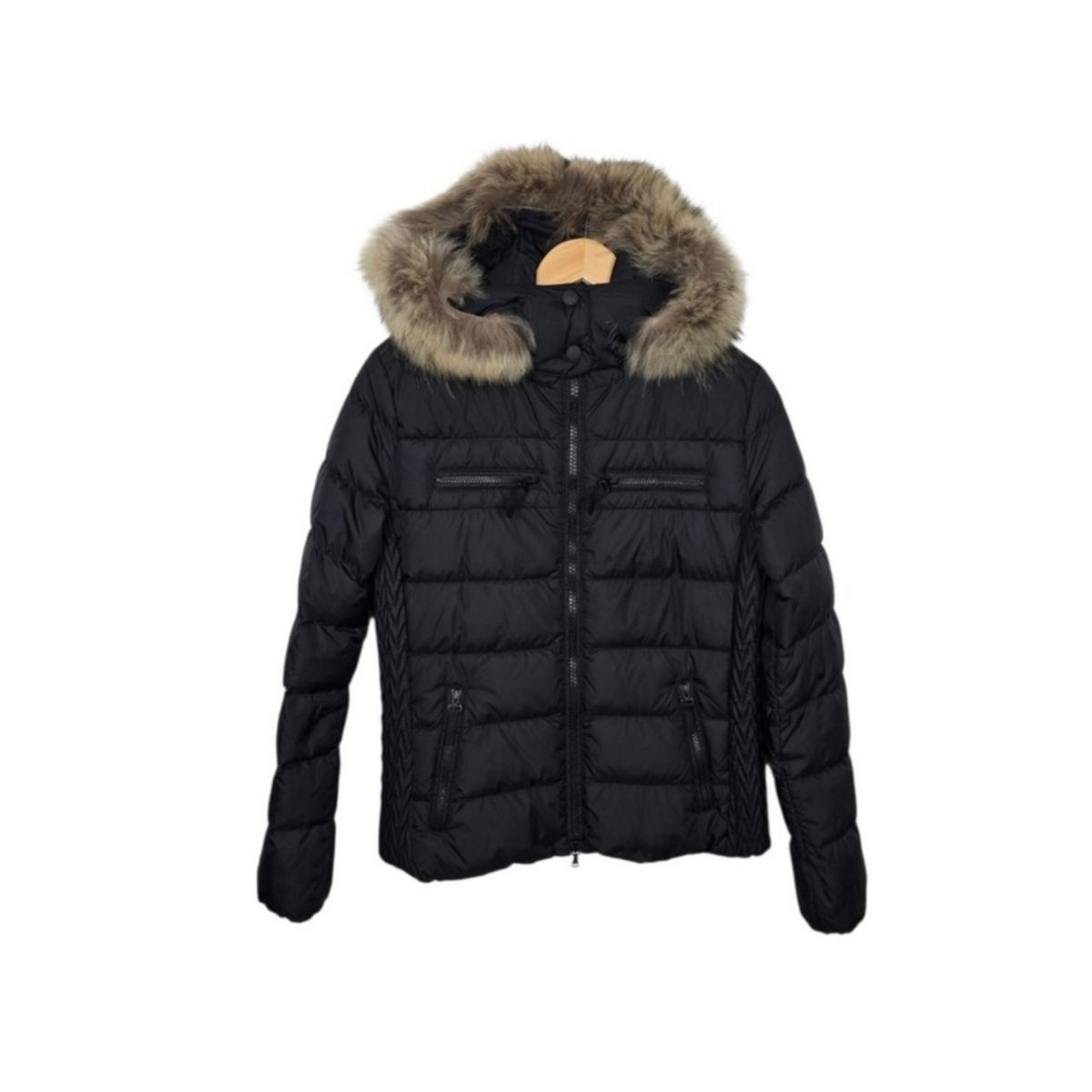 Bogner Fire + Ice Down Ski Jacket Removable Real Fur Trim Hood Black Women's 8
