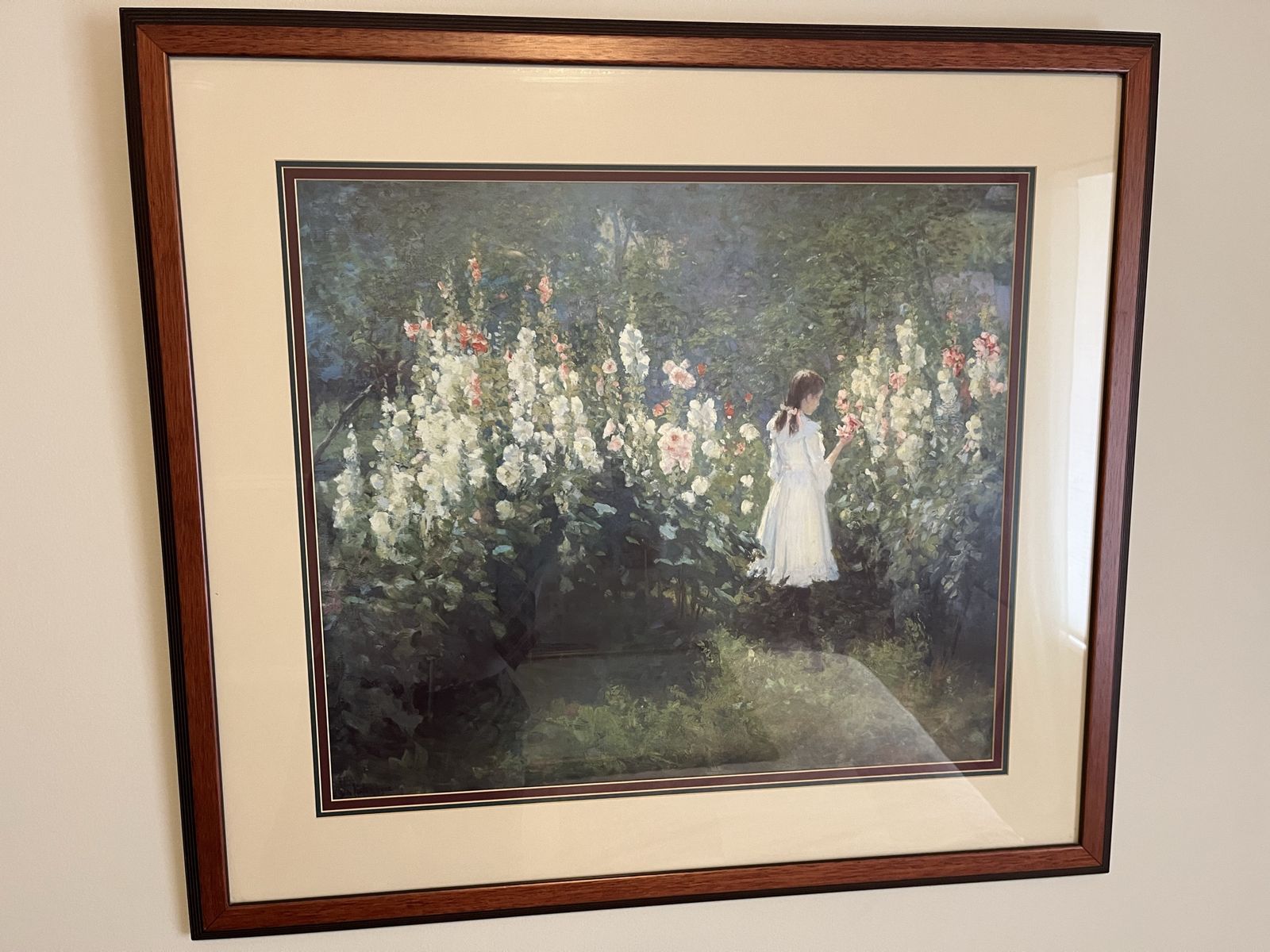 Framed Art Print: Girl in Garden with Flowers - Beautiful Home Decor