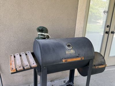 Char-Broil Offset Smoker Grill - Used, Black, with Side Burner for BBQ & Smoking