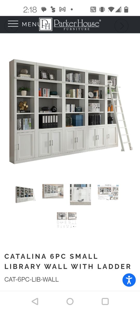 Parker House Catalina 6-Piece Library Wall with Ladder - Cottage White