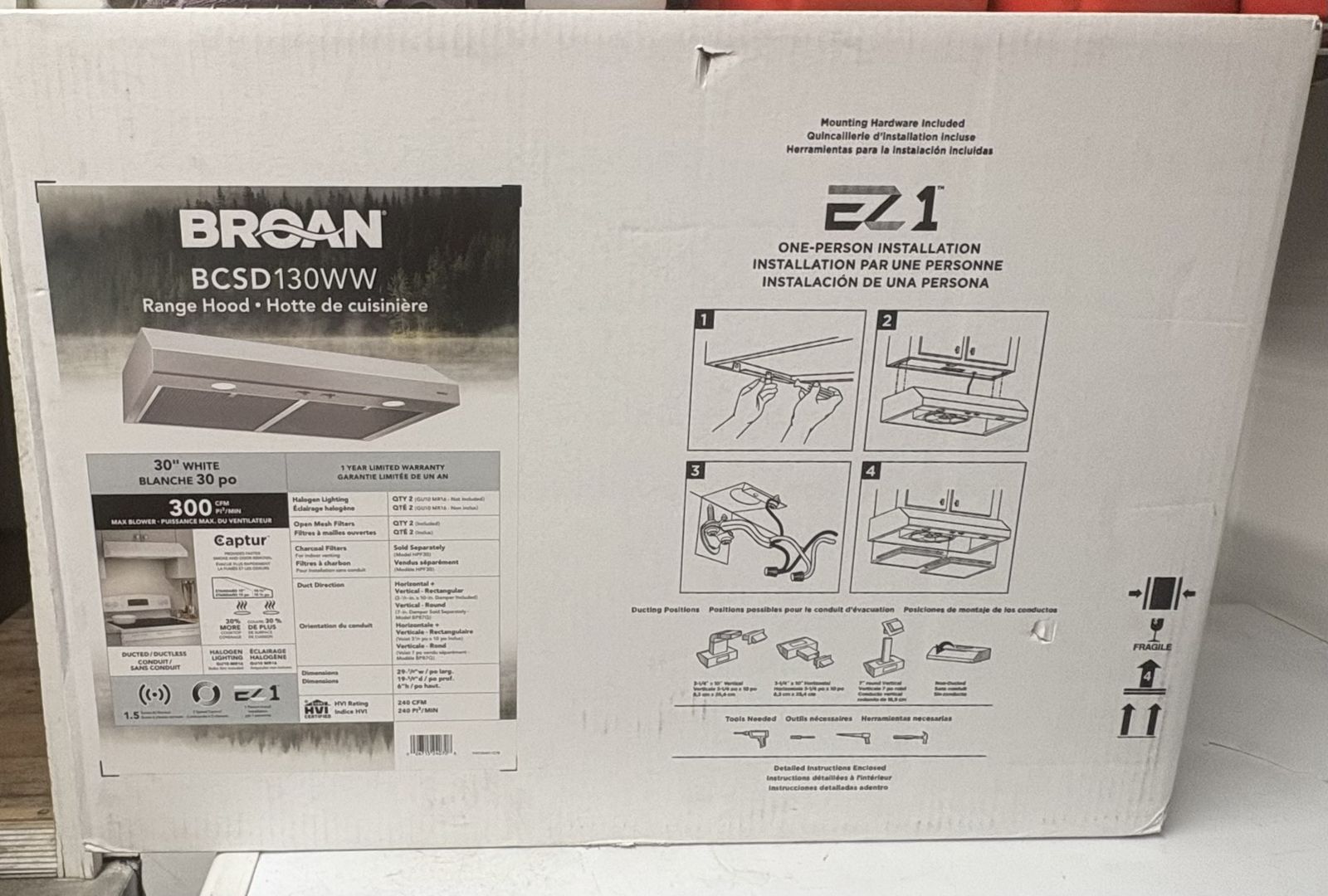 NEW White Broan 30 inch Convertible 300-CFM Under Cabinet Range Hood