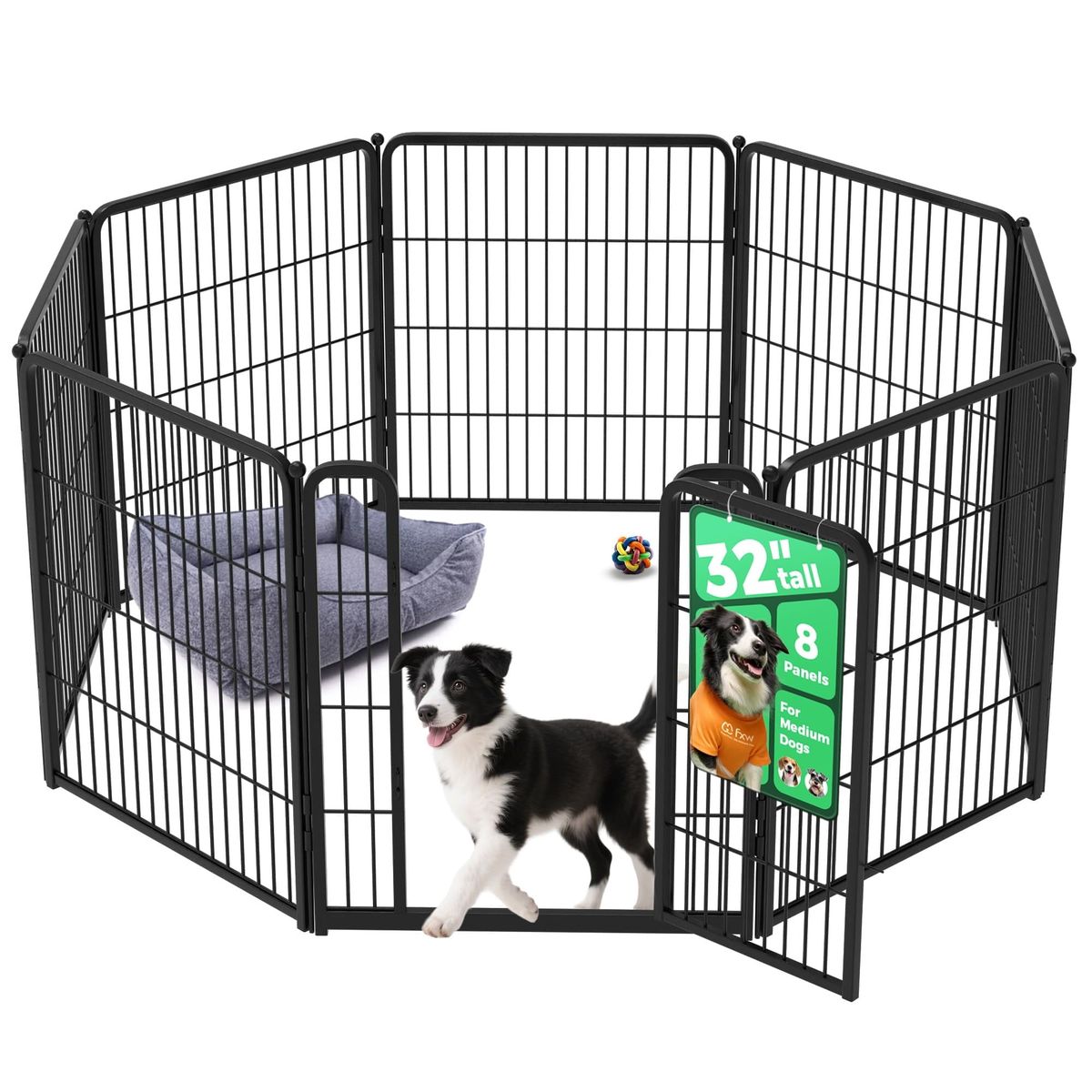 NEW FXW Homeplus Indoor Dog Playpen, Black, 32-in, 8-panel