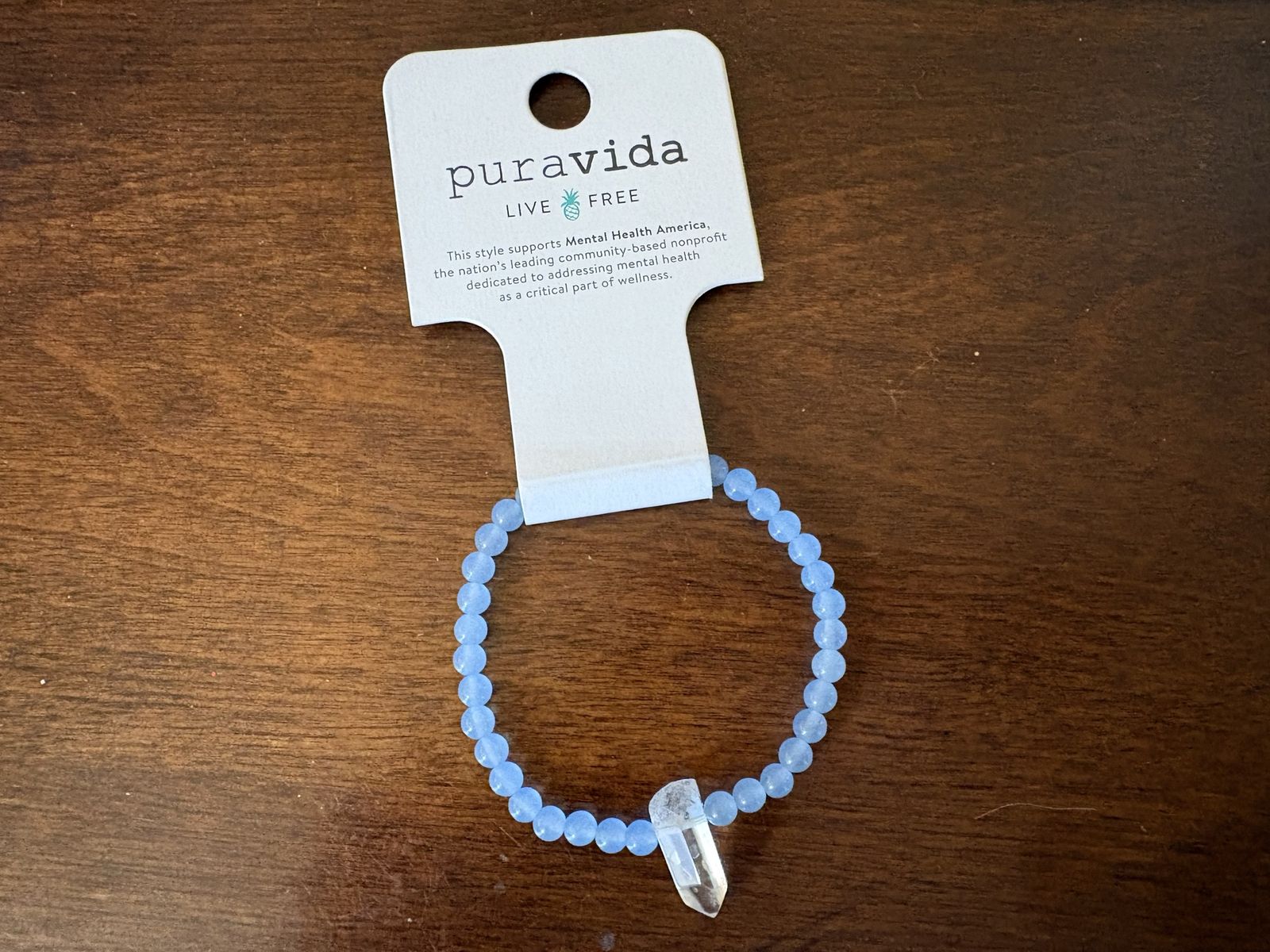 New Puravida Blue Bead & Crystal Elastic Bracelet 
