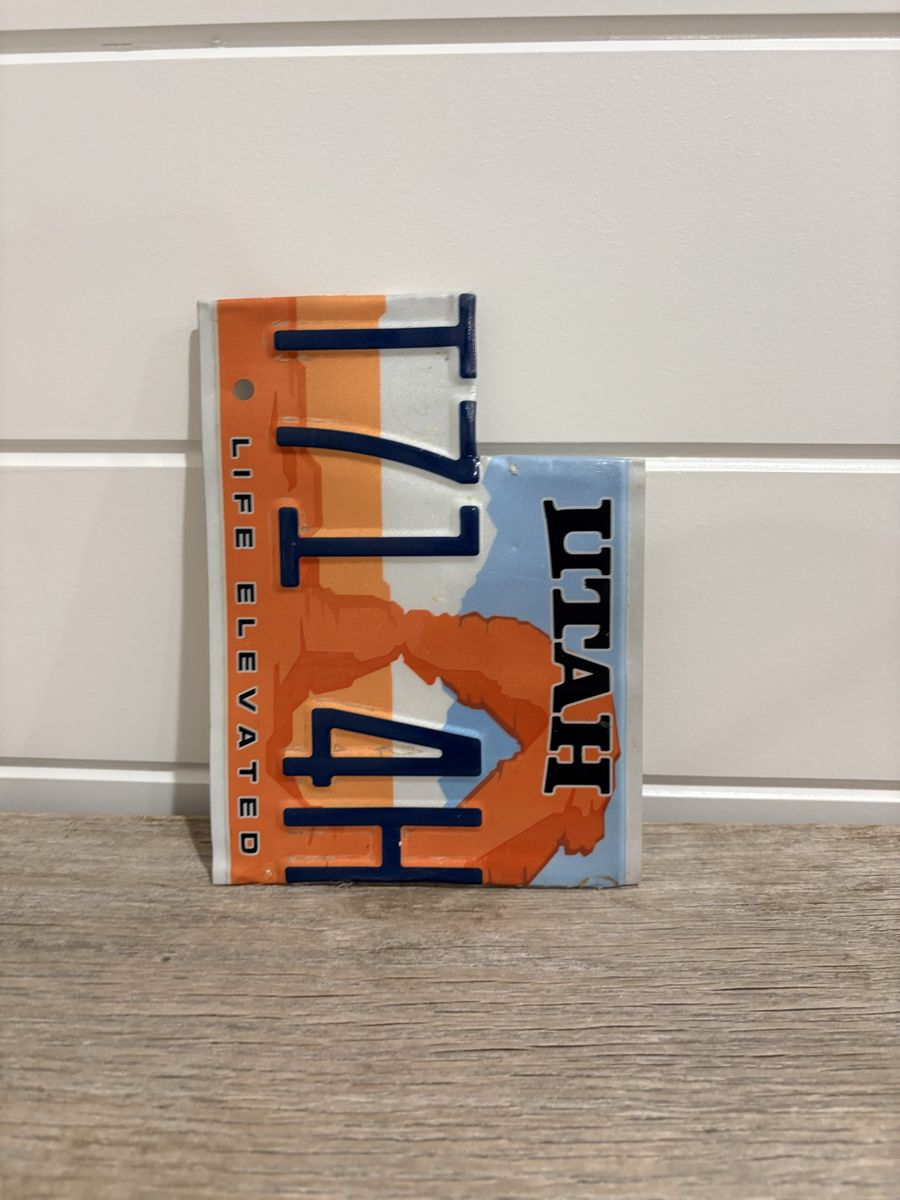 Unique Utah License Plate Art - "Life Elevated" Mountain Design, Handcrafted Decor -For display purposes only-