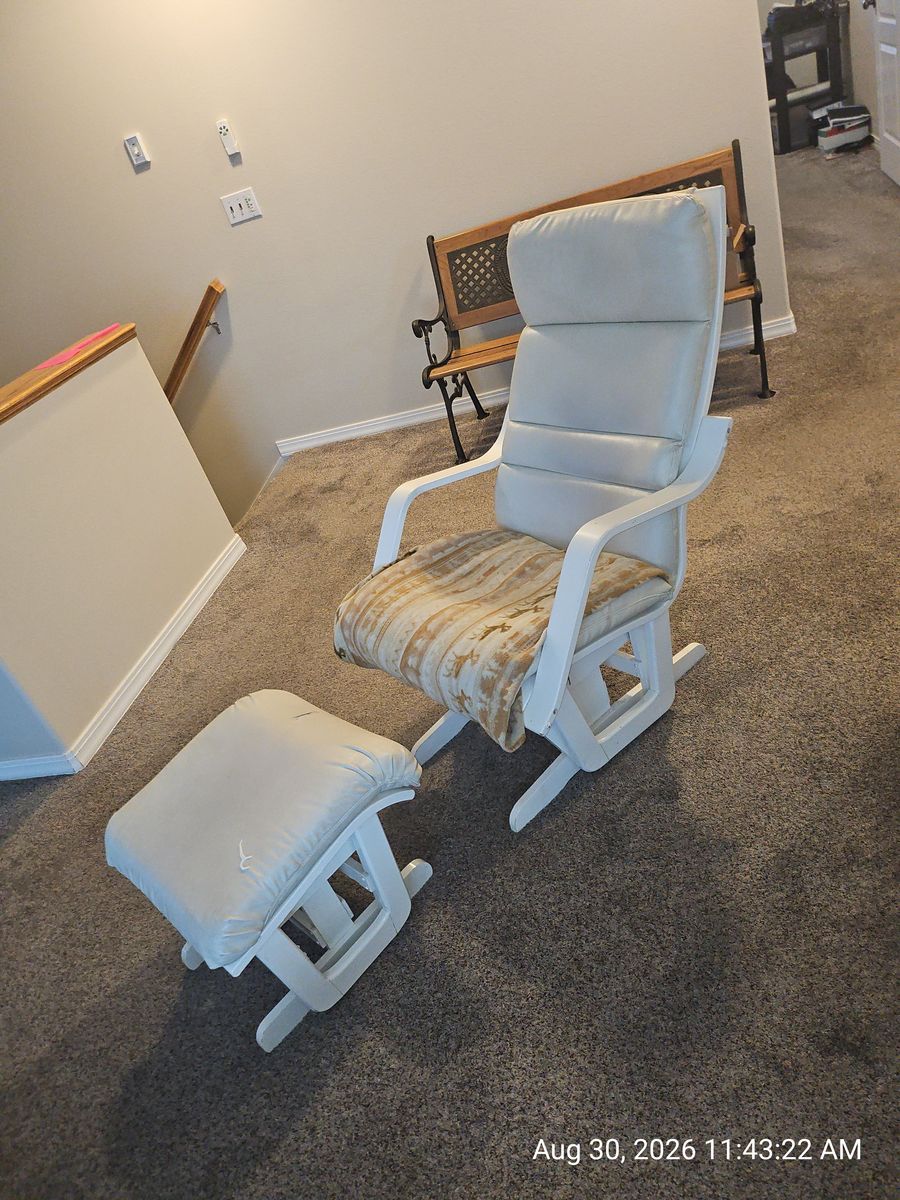 Used White Glider Rocker with Matching Glider Ottoman