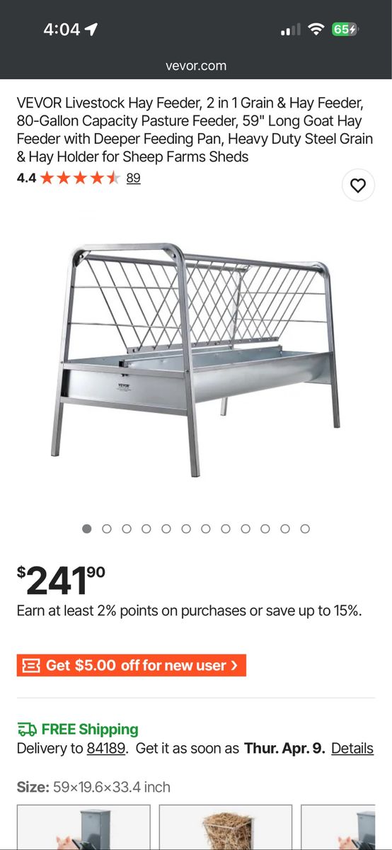 NEW VEVOR Livestock Hay & Grain Feeder (80 Gallon)