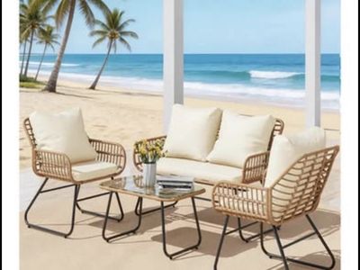 4-Piece Outdoor Wicker Patio Conversation Set with Loveseat, Chairs & Coffee Table