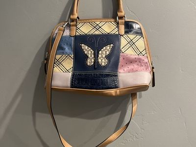 Butterfly Patchwork Satchel Handbag - Multi-Color Faux Leather Shoulder Bag