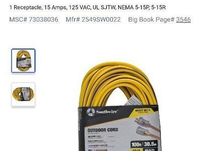 Southwire 100ft 12/3 Gauge Heavy Duty Outdoor Extension Cord