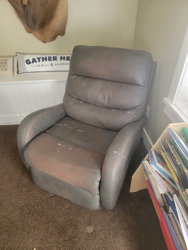 Gray Recliner - Comfortable Upholstered Reclining Chair for Living Room or Nursery Seating